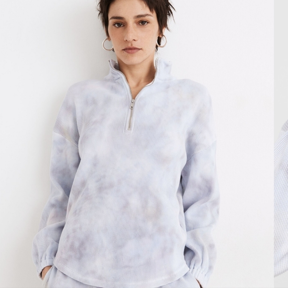NWOT Madewell Waffle 3/4 Zip Pullover Sweatshirt in Tie-Dye Sz Medium